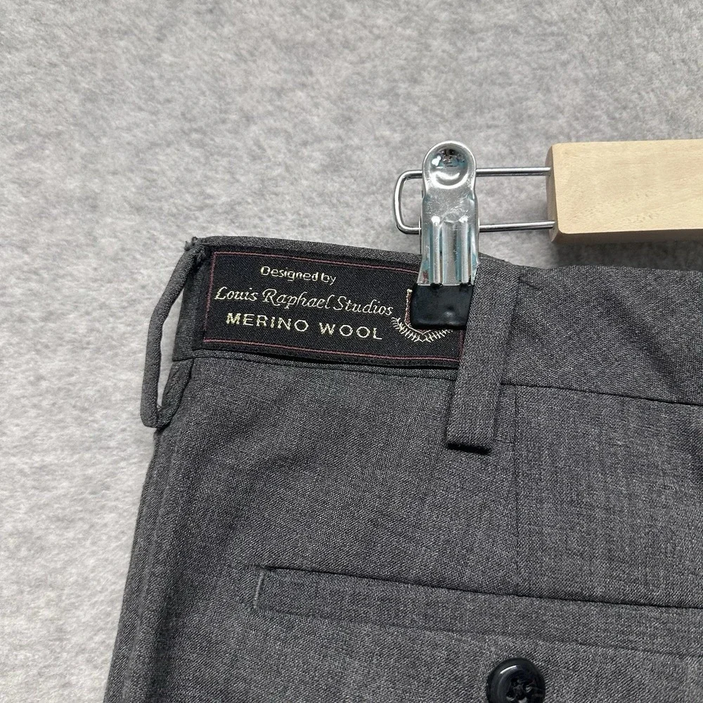 Louis Raphael Luxe Dress Pants‎ W34 L32 Charcoal Wool Officewear Workwear Flat